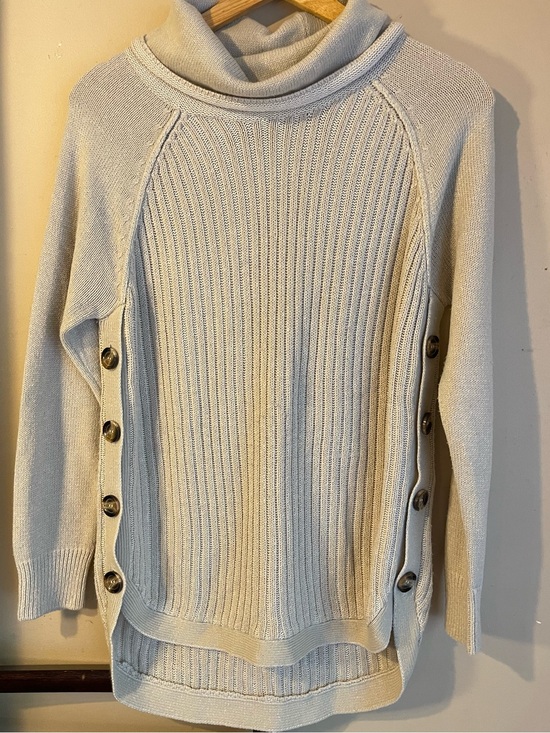 Sweaters - Cloth by RD Cream Ribbed Cowl Neck Side Button High Low Tunic Sweater L